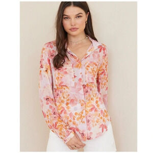 Bella Dahl Full Button Down Hipster Shirt in Fiesta Floral Print Size Small NWT